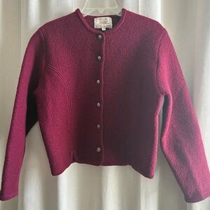 Vintage Tally-Ho 100% Wool Cranberry Knit Jacket Cardigan Sz 6